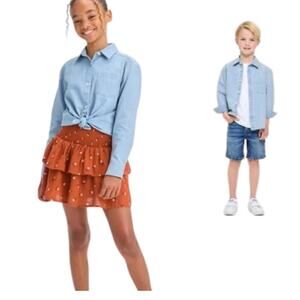 Cat & Jack Kids Chambray Button Up Top, Size  L (10-12)